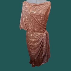 Grace Karin One Shoulder Sequin Wrap Dress in Brown, Size XL